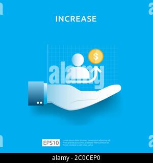 Business Chart auf der Hand. Einkommen Gehaltsrate erhöhen. Grafik Wachstum Margin Umsatz. Finanzleistung des ROI-Konzepts für die Rendite mit Pfeil Stock Vektor