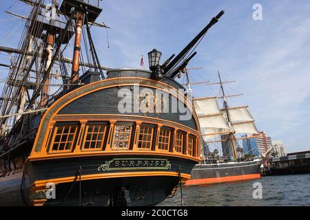 HMS Surprise Holzhochschiff in San Diego, für Master und Commander Film verwendet Stockfoto