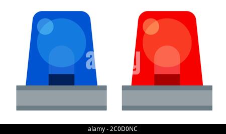 Zwei blinkende Lichter eines roten und blauen Polizei Auto Vektor-Symbol flach isoliert. Stock Vektor