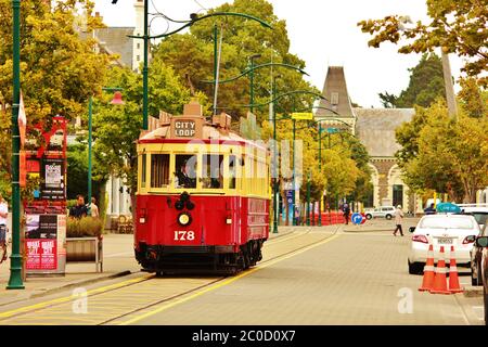 Historische Straßenbahn in Christchurch in Neuseeland Stockfoto