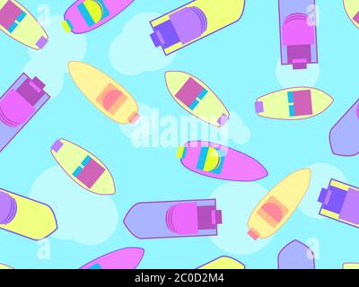 Boote nahtloses Muster, Draufsicht. Boote treiben auf dem Meer in einem flachen Stil, Sommerurlaub. Vektorgrafik Stock Vektor