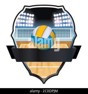 Volleyball und Court Badge Illustration Stockfoto