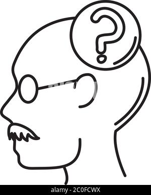 alzheimer-Krankheit, Mann Profil Fragezeichen Abnahme der geistigen menschlichen Fähigkeit Vektor Illustration Linie Stil Symbol Stock Vektor
