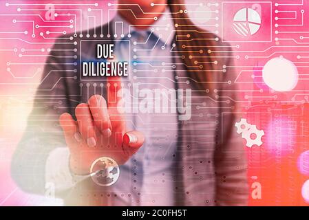Textzeichen mit Due Diligence. Business Foto Text Vermeiden Sie, andere Geschäftseigentum für eine Vereinbarung zu schaden Stockfoto