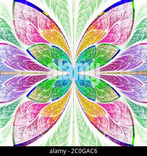 Symmetrische mehrfarbige Fraktale Blume im Glasstil. Computergenerierte Grafiken. Stockfoto