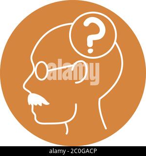 alzheimer-Krankheit, Mann Profil Fragezeichen Abnahme der geistigen menschlichen Fähigkeit Vektor Illustration Farbe Block Stil Symbol Stock Vektor