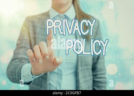 Datenschutzrichtlinie für Handschrift-Text. Konzeptionelles Foto Dokumentation über die Verwaltung der Daten des Kunden Stockfoto