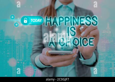 Handschrift Text Schreiben Glück ist EINE Wahl. Konzeptionelles Foto Bleib glücklich, egal was motiviert war Stockfoto