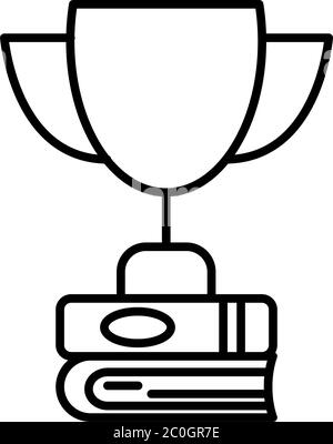 Trophäenbecher auf Bücher Symbol über weißem Hintergrund, Linienstil, Vektor-Illustration Stock Vektor