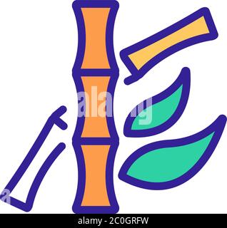 Bambus Stamm mit Blättern Symbol Vektor Umriss Illustration Stock Vektor