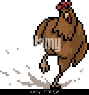 vektor Pixel Kunst Huhn läuft isoliert Cartoon Stock Vektor