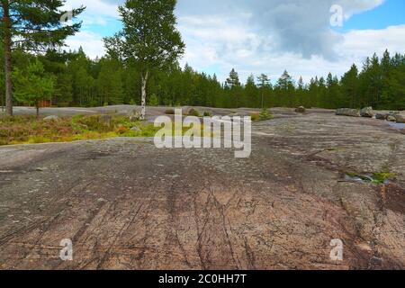 Landschaft von Zalavruga - Petroglyphen in Karelien Stockfoto