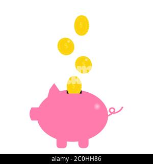Schweinebank und Goldmünzen. Geld sparen Stock Vektor