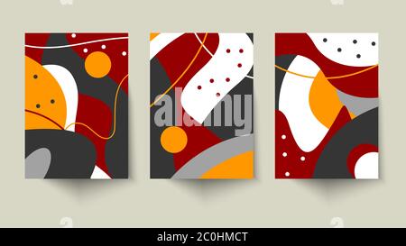 Set von kreativen Plakaten im Memphis Stil. Weinetikett. Visitenkarte. Broschüre, Flyer, Broschüre, Jahresbericht-Cover mit geometrischen Formen. Trendige Hintergründe zum Geburtstag. Soziale Highlights Stock Vektor