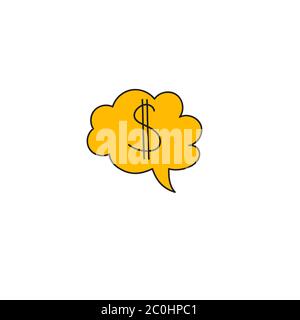 Dollar-Zeichen in Blase. Symbol „Geld denken“. Stock Vektor