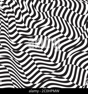 Opt Illusion Hintergrund. Optische Illusion Banner, verzerrte schwarze und weiße Linien. Vektorgrafik Stock Vektor