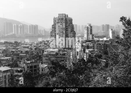 Blick auf die Ruinen der St. Paul's Church vom Monte Forte in Macau China Stockfoto