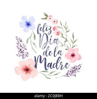 Happy Mother's Day Grußkarte Typografie Zitat mit bunten Aquarell Frühling Blume Dekoration in spanischer Sprache übersetzt. Stock Vektor