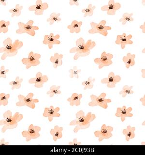 Niedliche minimalistische Aquarell Blume nahtlose Muster in traditionellen handgezeichneten Stil. Einfache florale Hintergrund für Hochzeit Design oder feminine Produkt. Stock Vektor