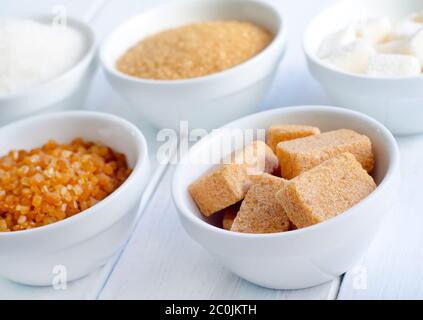 verschiedene Arten von Zucker Stockfoto