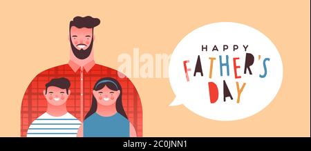 Happy Father's Day Banner Illustration von Papa mit kleinen Jungen und Mädchen Kinder lächeln. Familienportrait für besondere Vaterfeiertage. Stock Vektor