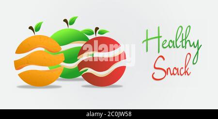 Gesunde Snack Illustration von bunten frischen Früchten in Scheiben geschnitten. Natürliche Orangen-und Äpfel-Lebensmittel für die Gesundheit Ernährung oder vegetarische Ernährung Konzept . Stock Vektor