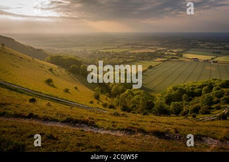 Fulking Dorf vom Devil's Dike aus gesehen in der Nähe von Brighton, East Sussex, Großbritannien Stockfoto