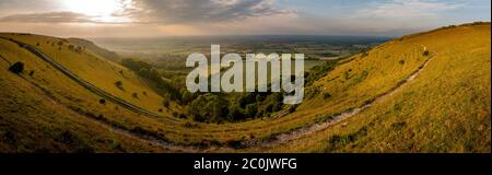 Fulking Dorf vom Devil's Dike aus gesehen in der Nähe von Brighton, East Sussex, Großbritannien Stockfoto