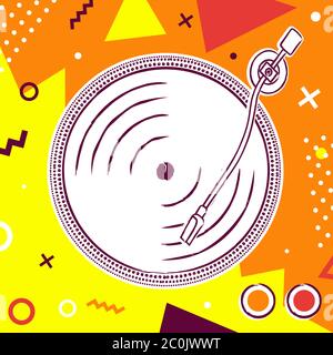Vinyl-Musik-Player Illustration von Hand gezeichnete cd spielen. Buntes Retro Sound Audio Equipment Konzept für Kultur Unterhaltung, Party oder Festival ev Stock Vektor