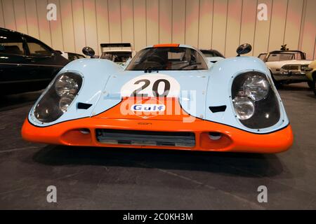 Vorderansicht eines ICON 917K, einer straßenrechtlichen authentischen Le Mans Nachbildung eines Porsche 917 von Dave Eton mit einem handgebauten luftgekühlten 964-Motor Stockfoto