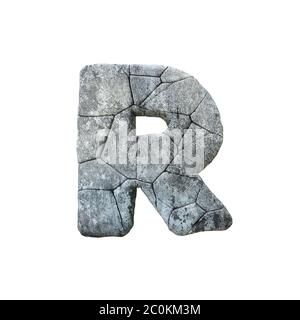 Buchstabe R geknackt Grunge Stein Rock Schriftart 3D-Rendering Stockfoto