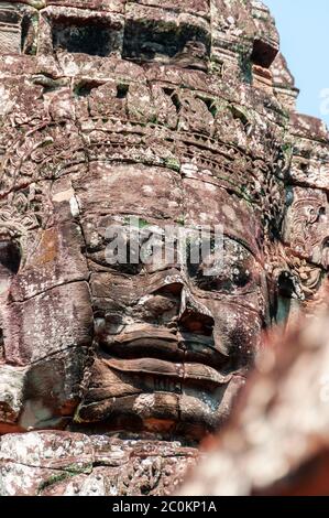 Eingepresste Kopf in Stein Bayon Tempel angkor Stockfoto