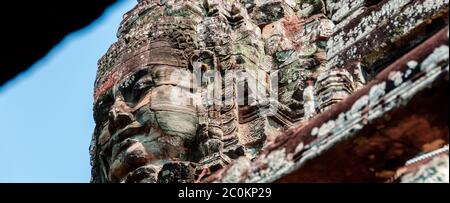 Eingepresste Kopf in Stein Bayon Tempel Angkor Stockfoto