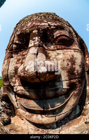 Eingepresste Kopf in Stein Bayon Tempel Angkor Stockfoto