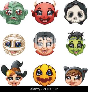 Halloween Charakter Gesicht gesetzt Stock Vektor