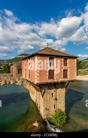 Alte Brücke Stadt Millau am Fluss Tarn, natürliche Regionalpark Grands Causses. Aveyron Department, Occitanie, Frankreich Stockfoto