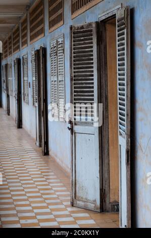 Ausstellung im Tuol Sleng S21 Gefängnis, Phnom Penh, Kambodscha Stockfoto