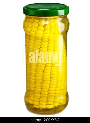 Der Mais in einem Glas konserviert Stockfoto