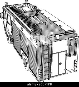 Skizze eines Feuerwehrwagens mit Schraffierungsvektor Stock Vektor
