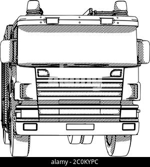 Skizze eines Feuerwehrwagens mit Schraffierungsvektor Stock Vektor