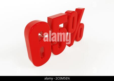 3D-Rendering eines fünfundsechzig Prozent-Symbols auf weißem Hintergrund Stockfoto