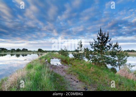 Straße zwischen zwei Seen Stockfoto