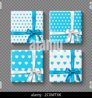 Set von 3d Geschenkboxen mit realistischer Schleife Stock Vektor