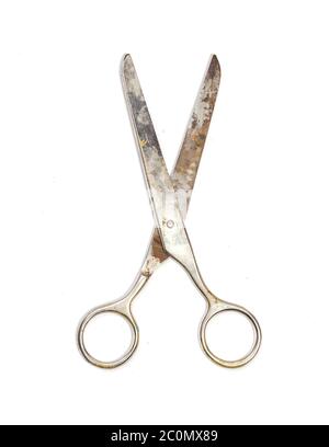 Alte Schere isoliert auf weißem Hintergrund Stockfoto