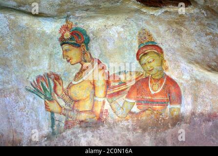 Sigiriya Maiden - Fresken an der Festung in Sri Lanka Stockfoto