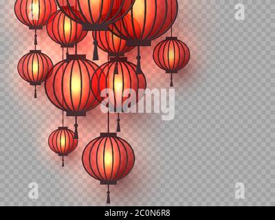 3d chinesische hängende Laternen. Stock Vektor
