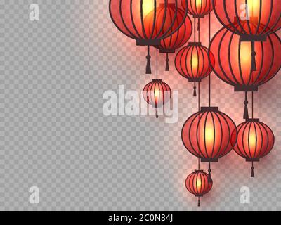 3d chinesische hängende Laternen. Stock Vektor