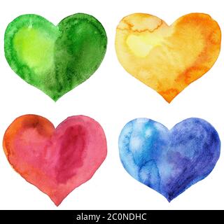 Aquarell blaues Herz mit Licht und Schatten, von Hand bemalt Stockfoto