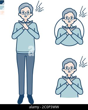 Älterer Mann mit dem Bilden eines Kreuzes mit Waffen. Es ist Vektorgrafik, so dass es einfach zu bearbeiten ist. Stock Vektor