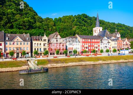 Sankt Goar ist eine Stadt am Westufer des Mittelrhein in Deutschland Stockfoto